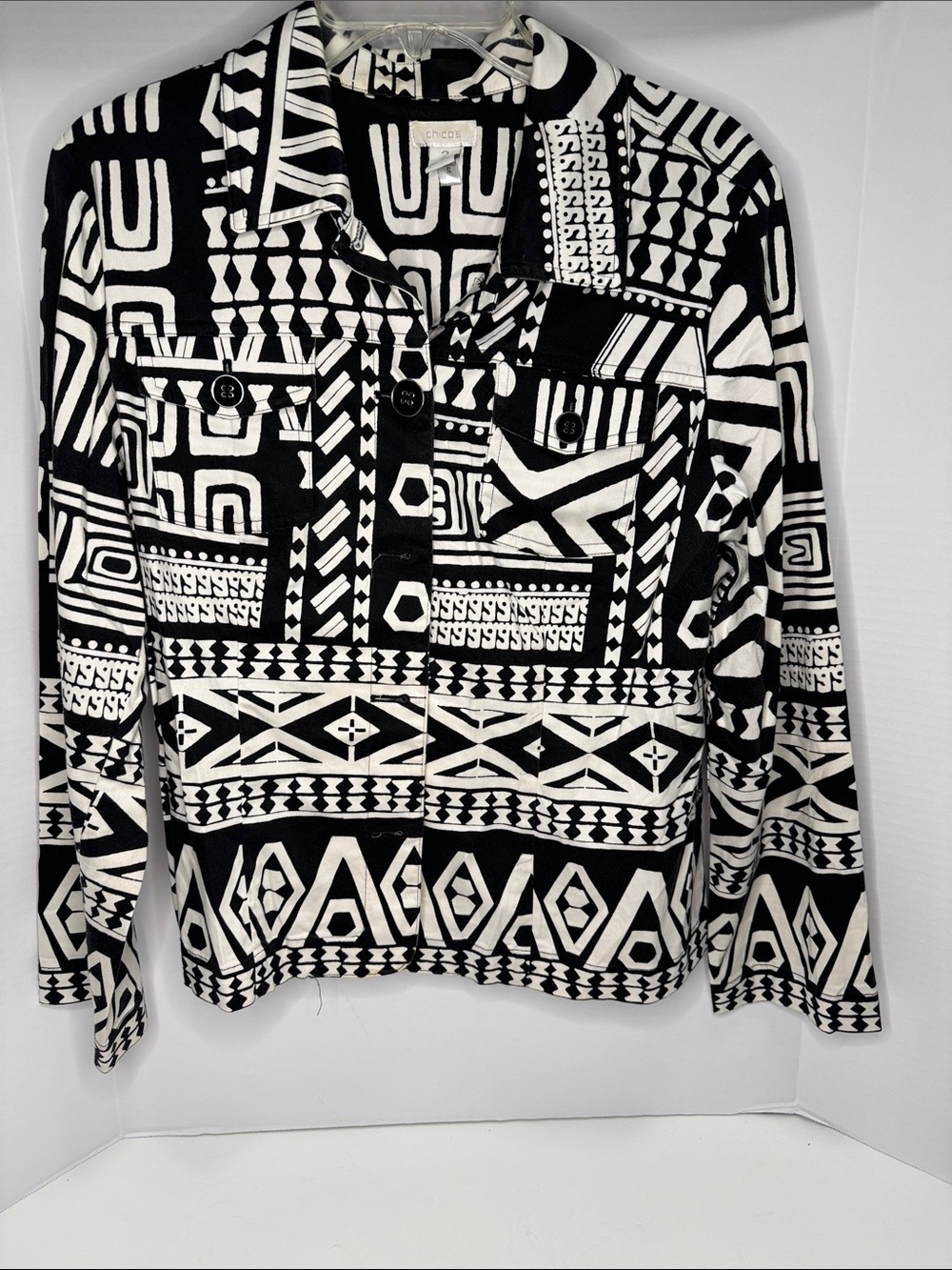 Chico's Black and White Geometric Cotton Jacket